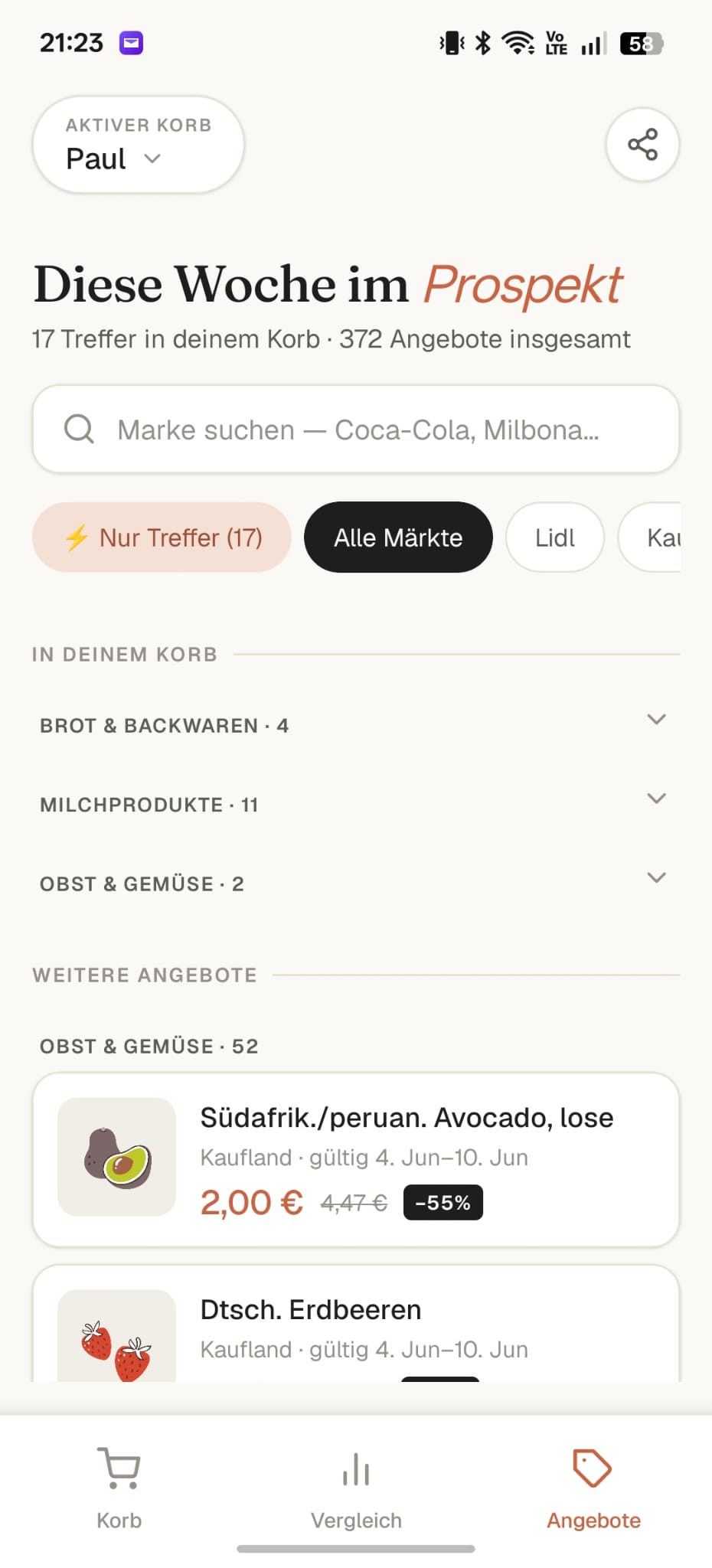 Prospekt-Screen mit Angeboten